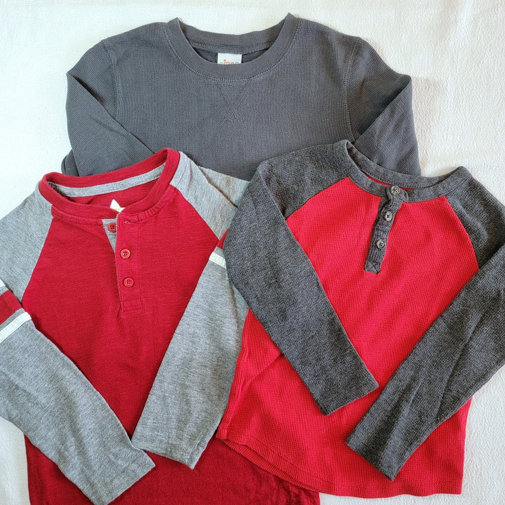 Lot Of 3 Kid's Long Sleeve T-Shirts Size 5, Raglan Buttons Back To School